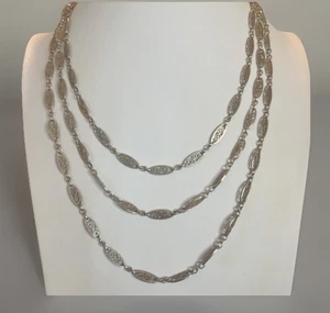RARE Antique Edwardian Germany Sterling Filigree Station Chain 59.25” Necklace - Picture 1 of 15