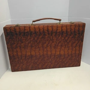 Vintage Faux Crocodile Skin Backgammon Set in Large Travel Case - Picture 1 of 13