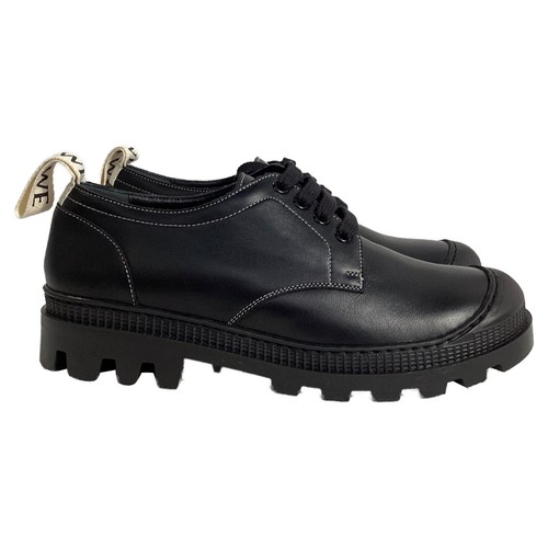 Scarpe derby stringate Loewe logo tacco linguetta in pelle donna nere taglia 39