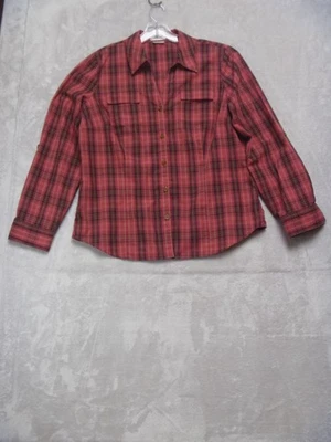 VanHeusen Shirt Blouse Top Womens size L 10/12 Red Brown Button Down Long Sleeve - Image 1 of 4