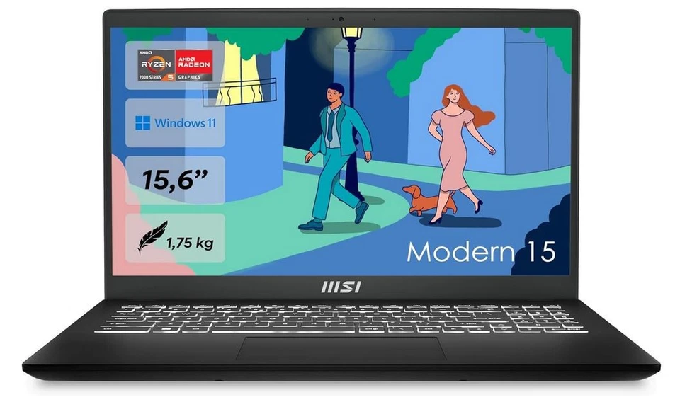 MSI Modern 15 Lifestyle & Business Laptop, 15,6 Zoll Full HD Display, AMD Ryzen - Bild 1 von 1