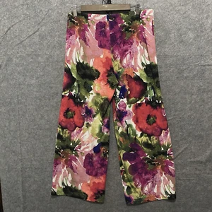 Chicos Wide Leg Ankle Pants Womens Sz 1 US 8 Floral Pull On Slinky Stretch Boho - Picture 1 of 7