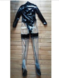 121 Latex Gummi Catsuit Transparent & Schwarz Latex Body Damen Sexy 0,4mm - Bild 1 von 6