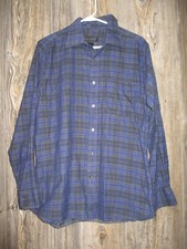 Scott Barber Mens Large Blue Plaid Corduroy Button Down Long Sleeve Shirt