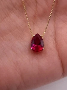 14K Yellow Gold Plated 2.00 Ct Pear Cut Simulated Red Ruby Women's Fancy Pendant - Picture 1 of 5