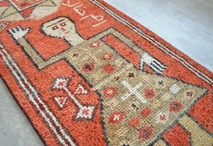 3x11 Runner Rug HandMade PRIMITIVE HUMAN Motif Low Pile Hallway Rug 2.6x10.7ft - Picture 1 of 11