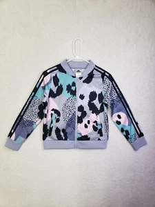 Adidas Sweatshirt Girls Large Gray Printed Fleece Long Sleeve Full Zip Active 14 - Picture 1 of 19