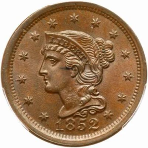 1852 N-4 PCGS MS 64 BN CAC Braided Hair Large Cent Coin 1c - Picture 1 of 3