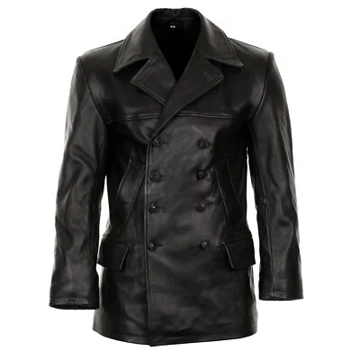 WW2 German U-Boat Black Leather Deck Jacket - Kriegsmarine Reproduction Coat - Image 1 of 4