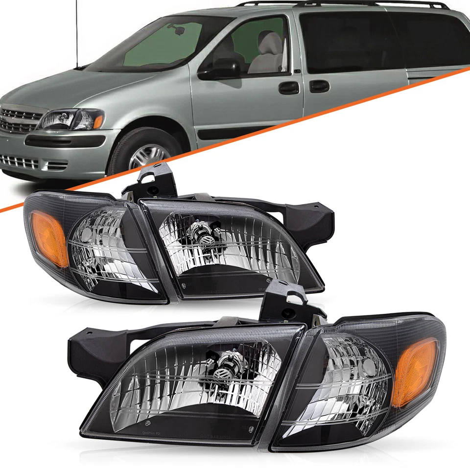 Черные фары в сборе пары L+R для Pontiac Montana Chevy Venture 1997-2005 годов выпуска - Изображение 1 из 4