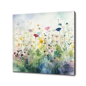 Buntes Frühlingsblumenfeld Aquarell Malerei Stil Leinwanddruck - Bild 1 von 7