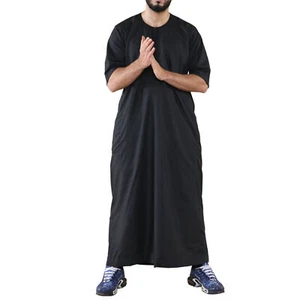 Túnica Negra Para Hombre Jubba Islámica Árabe Marroquí Saudí Con Cremallera - Imagen 1 de 7