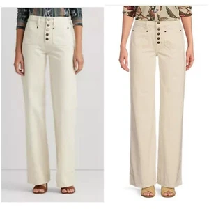 $165 Lauren Ralph Lauren High Rise Wide Leg Jeans Plus 16 Cream Button Fly NEW - Picture 1 of 23