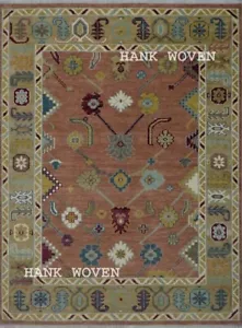 Handmade Pink Floral Geometric 8x10 ft Oushak Area Rug | Customizable Carpet - Picture 1 of 7