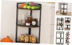 3 Tier Corner Shelf Stand for Kitchen, 31" Tall Rustic Corner Storage - Picture 1 of 8