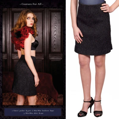 SZ 42 новый $1190 MIU MIU взлетно-посадочной полосы винтажный 2009 черный шелк текстурированный CLOQUETTE юбка - Изображение 1 из 4