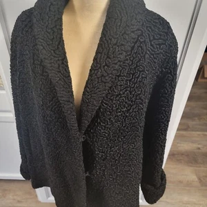Faux Curly Persian Lamb Vintage Fur Swing Jacket Shawl Collar Union Label L/XL - Picture 1 of 17