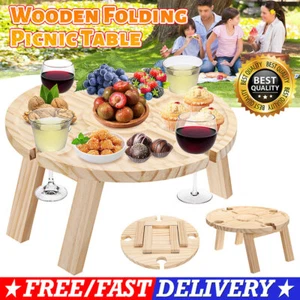 2 In1 Wine Rack Table Wooden Wine Glass Holder Fruits Food Tray Tables Camping - Picture 1 of 12