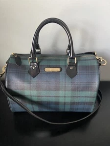 Rare Vintage Polo Ralph Lauren Plaid Large Boston Satchel Crossbdy Black Leather - Picture 1 of 19