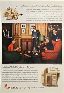 1946 ANNUNCIO STAMPA VINTAGE - RADIOFONOGRAFO MAGNAVOX PUBBLICITÀ COLORATA - GRACIOUS LIVING - Foto 1 di 1