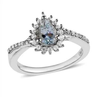 1.00ctw Premium Espirito Santo Aquamarine & Zircon Ring Platinum Plated Size 10 - Image 1 of 4
