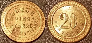Jeton de nécessité - Paris (75) ROUQUES VINS TABACS 7, rue Marivaux 20 centimes - Foto 1 di 1