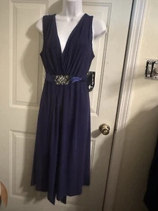 Scarlett Nite Night Midi Dress Rhinestone Buckle Belt Surplice Neck Ties Sz 14W - Picture 1 of 6