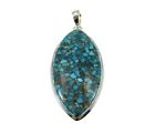 Large Solid 925 Sterling Silver Copper Turquoise Football Shaped Pendant CT01
