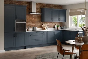 Complete Kitchen Units Shaker Indigo Blue Door On White Clicbox Units Soft Close - Picture 1 of 48