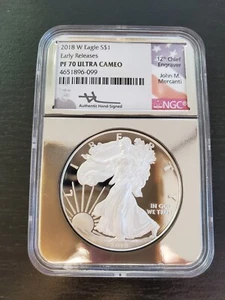 2018-W SILVER EAGLE NGC PF70 UCAM EARLY RELEASE MERCANTI SIGNED - Picture 1 of 2