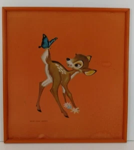 Walt Disney Originals Bambi And The Butterfly Painting Fabric Art Framed Rare   - Picture 1 of 10