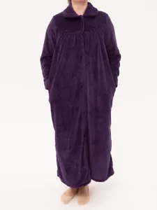 Ladies Givoni Purple Long Luxury Button Dressing Gown Robe (40 Grape) - Bild 1 von 3