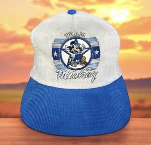 Vintage 90’s Walt Disney World Team Mickey Sports Gray Blue Corduroy Hat Cap NOS - Picture 1 of 12
