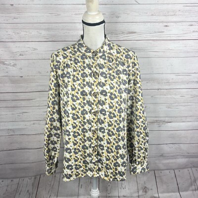 Chaqueta Camisa CAbi #5854 Providence Talla Mediana Gris Blanco Amarillo Estampado Leopardo Foto 1 de 4