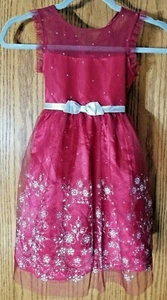Rot Glitzer Blumen Tüll Satin Gr. 5 Mädchen Kleid Schleife wunderschön - Bild 1 von 6