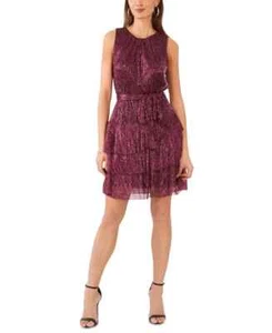 1 State Women's Round Neck Sleeveless Smocked Tiered Mini Dress Pink Size Small - Picture 1 of 9