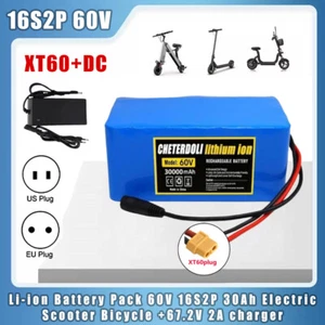 1X Li-Ion Akku 60V 16S2P 30Ah Für Elektroroller Fahrrad mit 67.2V 2A Ladegerät - Zdjęcie 1 z 15