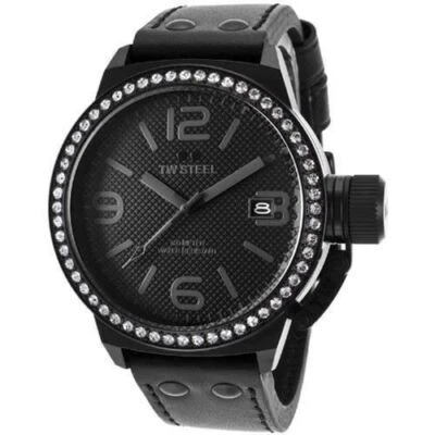 TW Steel Canteen Men's 45mm Triple Black Leather Crystals Quartz Watch TW912 - Image 1 of 4
