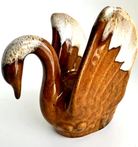 Van Briggle Art Pottery Brown Drip Glaze Swan Artist Signed - Picture 1 of 6