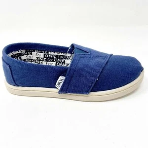 Toms Classics Navy Tiny Toddler Slip On Casual Canvas Flat Shoes - Picture 1 of 5