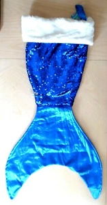 36" CHRISTMAS LUXURY SEQUIN Sherpa Stocking Mermaid Tail BLUE WHITE Lined - Picture 1 of 1
