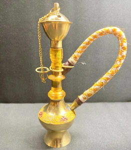 6‘’ Miniature Single Hose Hookah decorative brass incense burner vintage yellow - Picture 1 of 2