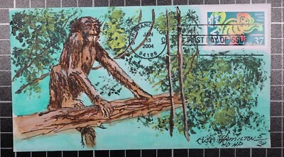 Scott 3832 37 Cents Year Of The  Monkey Russ Hamilton Hand Painted FDC 5 Of 20 - Image 1 of 2