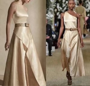 Ralph Lauren Collection Runway Gown Jumpsuit One Shoulder Maxi Dress Gold 2 $4K - Picture 1 of 21