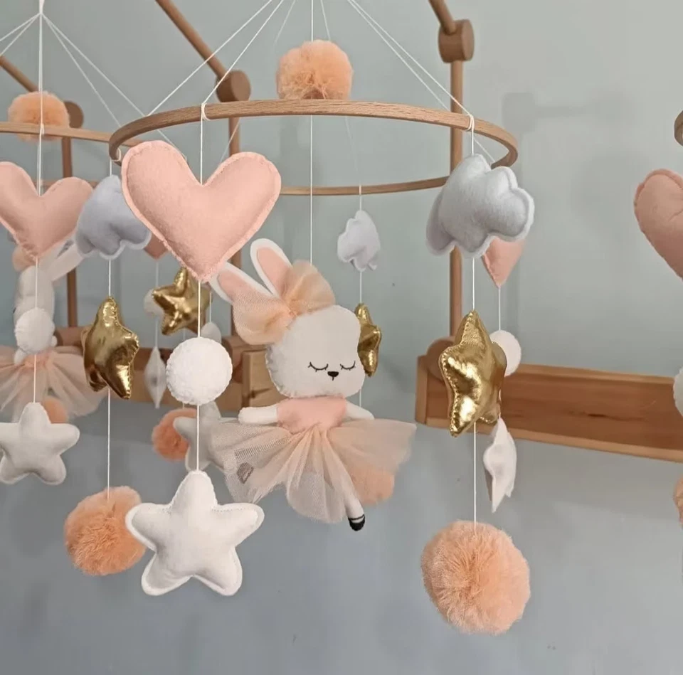 Bailarina móvil personalizada conejo bebé decoración guardería bebé niña y niño Foto 1 de 1