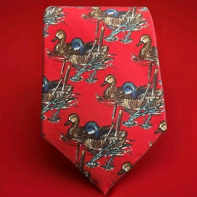 Ducks Unlimited Necktie Red 100% Silk Made in the USA Hunting - Image 1 of 4