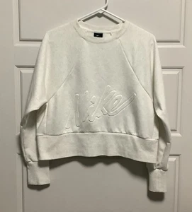 Nike Dri Fit Ivory Long Sleeve Cropped Sweatshirt Women’s Sz Med - Bild 1 von 7