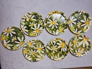 MCM Daisy Fiberglass 7 Piece Coaster Set, Vintage Mid Century Modern 4" Sturdy - Picture 1 of 8