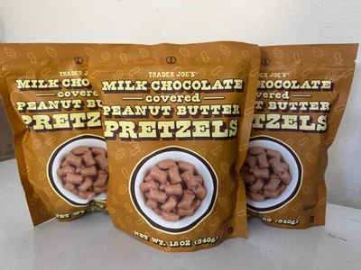 NEW (3 PACKS!) TRADER JOE'S MILK CHOCOLATE COVERED PEANUT BUTTER PRETZEL 12 OZ - Image 1 of 2