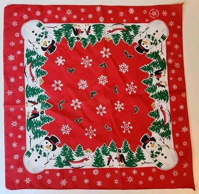Pañuelo bufanda trineo pingüino muñeco de nieve invierno vintage años 80 22"x21,5" EE. UU. Foto 1 de 4